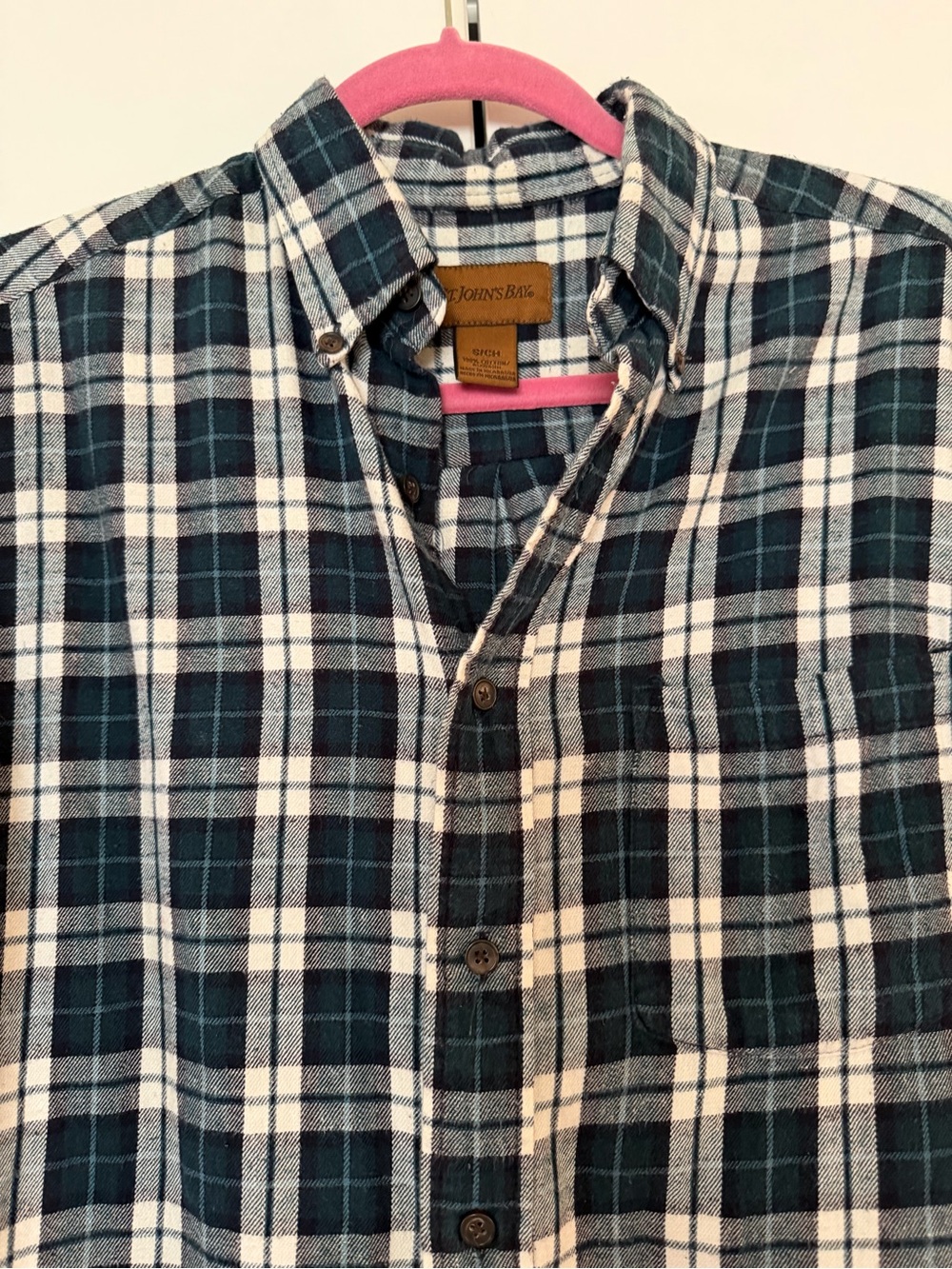 St. John's Bay Green & White Plaid Flannel Button-Down Shirt - Picture 2 of 6